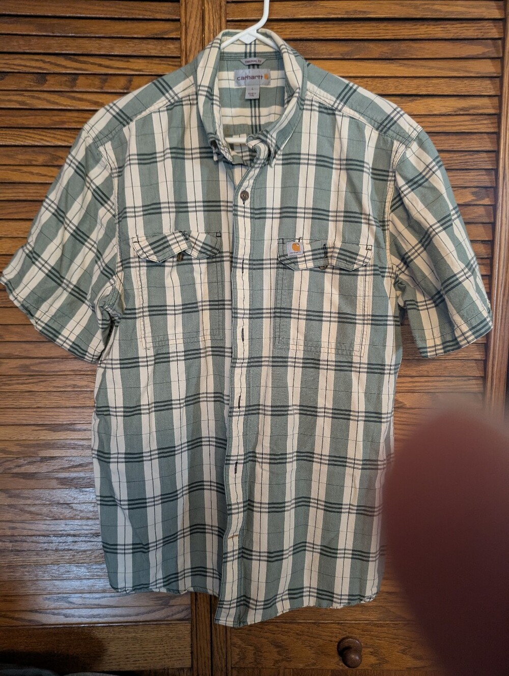 Carhartt Men's Grey Plaid Button Down Short Sleeve‎ Shirt Size Large